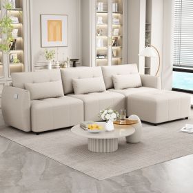 113.3" Convertible L-Shaped Sectional Sofa Couch 3-Seat (Material: Chenille, Color: Beige)