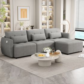 113.3" Convertible L-Shaped Sectional Sofa Couch 3-Seat (Material: Chenille, Color: Grey)