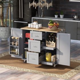 Rolling Kitchen Island with Storage  Slide-Out Shelf and Internal Storage Rack (Color: as Pic)