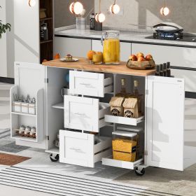 K&K Rolling Kitchen Island with Storage, Kitchen Cart with Rubber Wood Top, 3 Drawer, 2 Slide-Out Shelf and Internal Storage Rack (Color: as Pic)