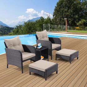 5 Piece Outdoor Patio Furniture Set,All Weather PE Rattan Conversation Chairs with Armrest and Removable Cushions (Color: as Pic)