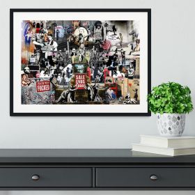 Banksy Collage Framed Print (Color: Black, size: 48" x 32" / 120cm x 80cm (approx))