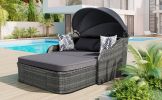 Outdoor Sunbed with Adjustable Canopy Rattan Daybed