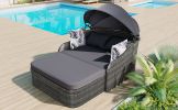 Outdoor Sunbed with Adjustable Canopy Rattan Daybed