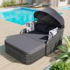 Outdoor Sunbed with Adjustable Canopy Rattan Daybed